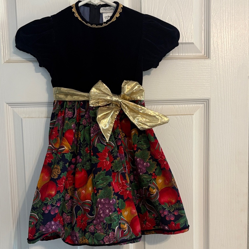 Rare Editions Navy Velvet Dress with Gold Accents